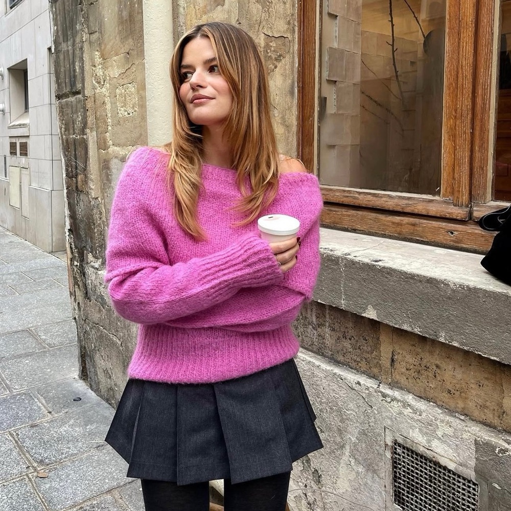 Saks Potts Pink Off-Shoulder Sweater